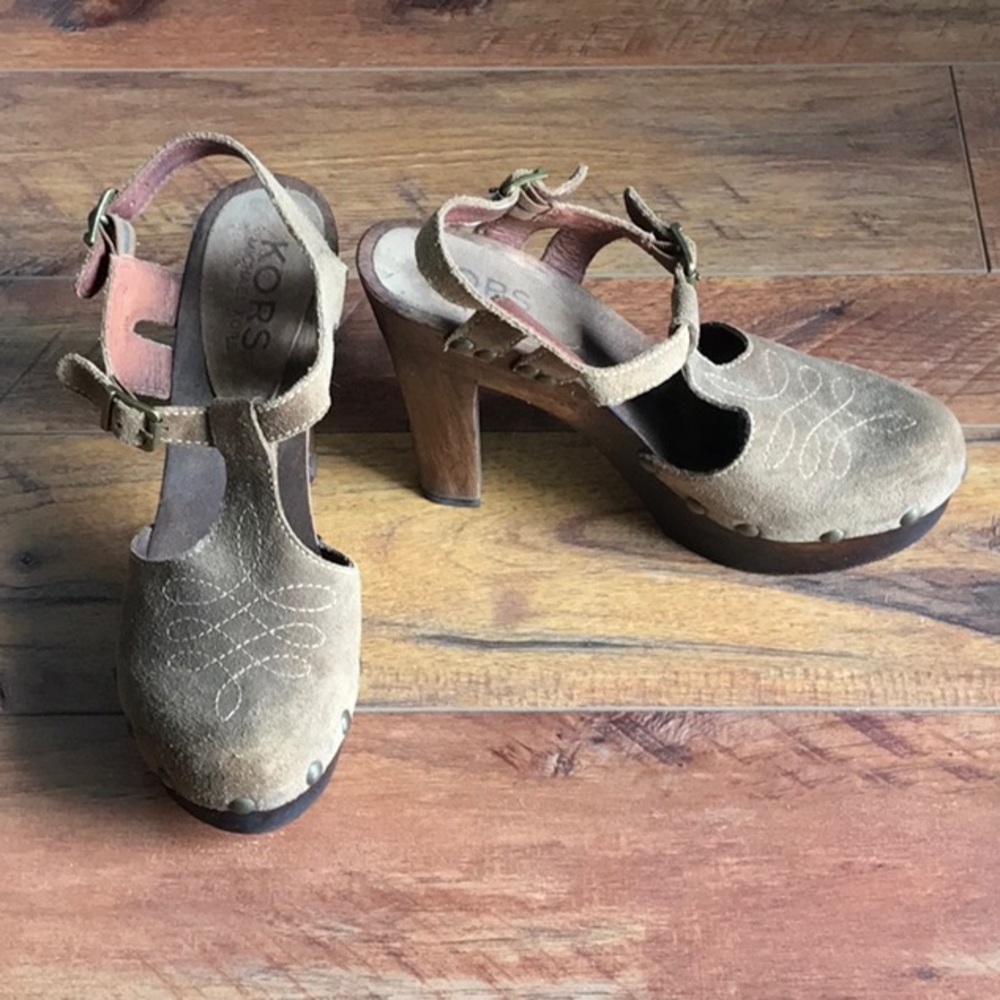 Micheal Kors double buckle leather clogs